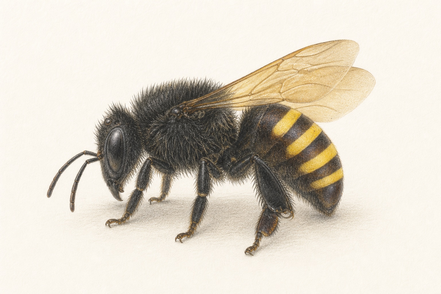 Illustration of the Mandaçaia bee (Melipona quadrifasciata)