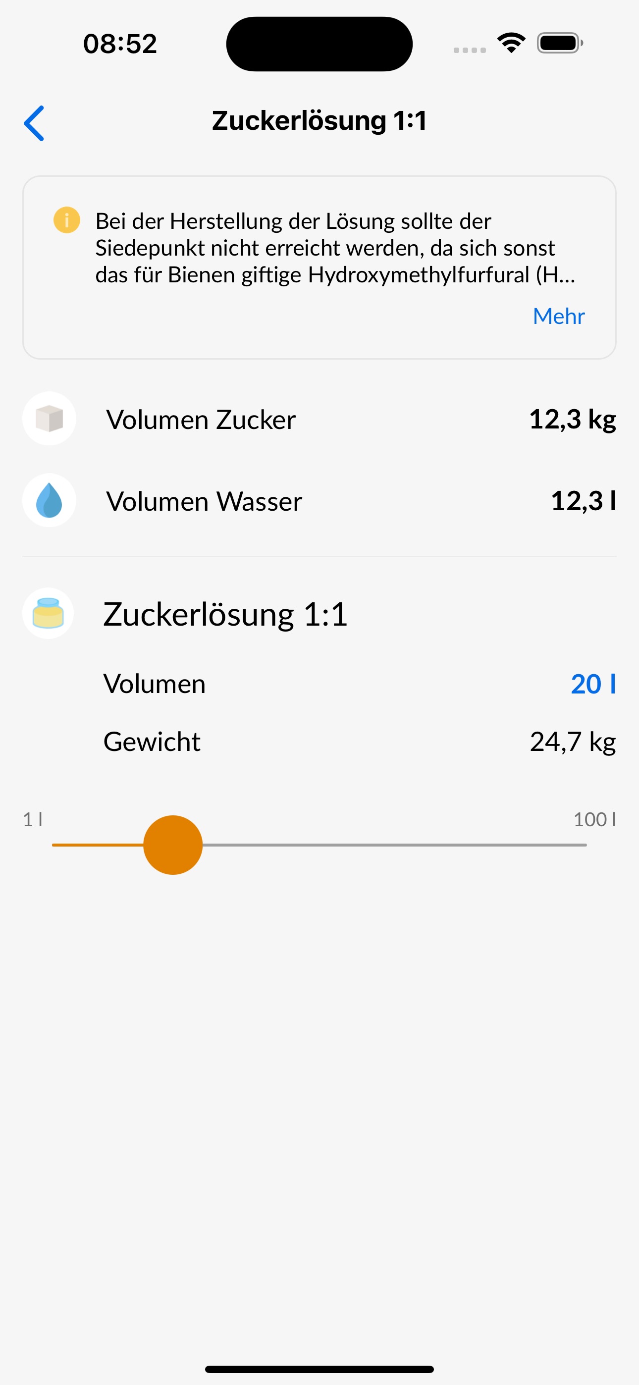Berechnung der Zuckerlösung 1:1 zur Frühjahrsstimulation