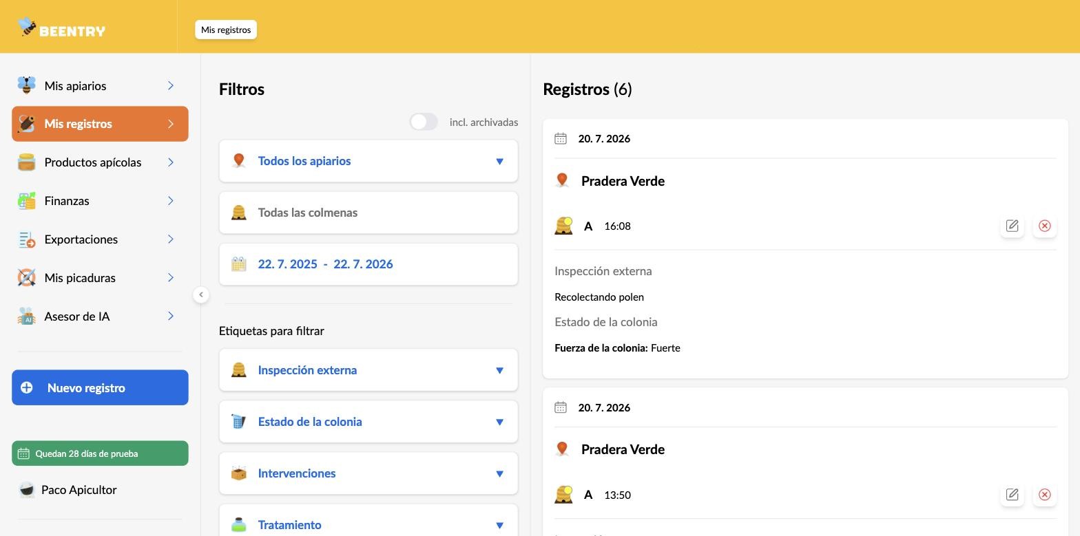Beentry en la aplicación web en computadora
