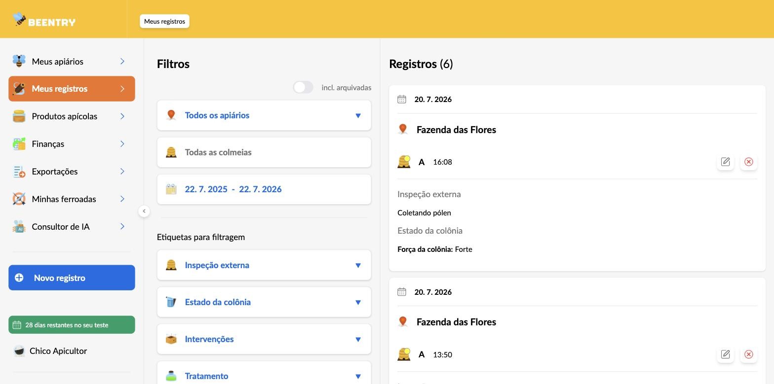 Beentry no aplicativo web no computador